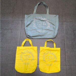 Coco Mat soft cotton reusable bags set of 3 Teal and Yellow